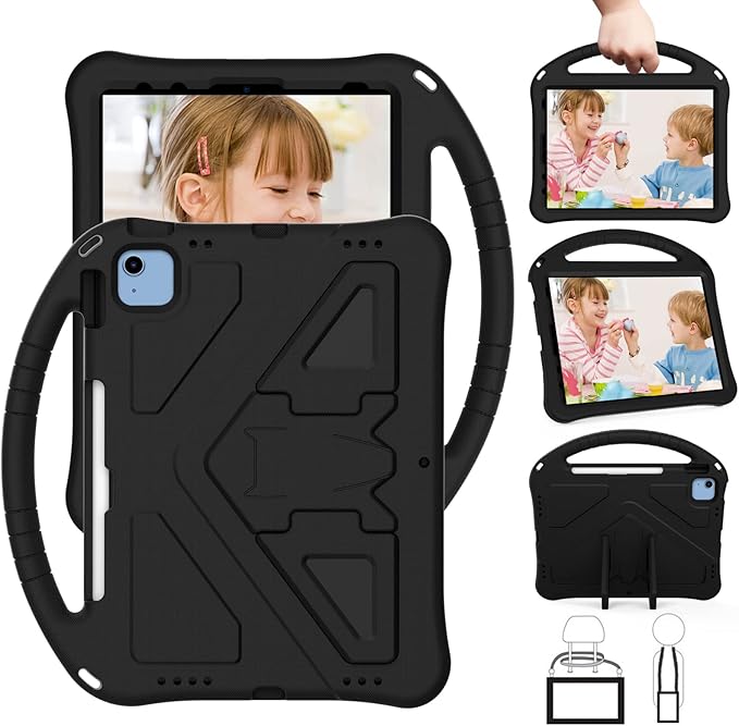 Dteck for iPad 10th Generation Case 2022 10.9 Inch,Lightweight Kids Friendly Shockproof Protective Case with Handle Pencil Holder Kickstand Child Cover for Apple iPad 10th Gen 10.9 Inch 2022,Black