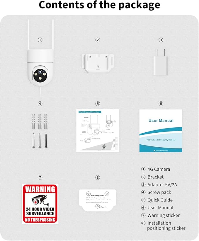 LIWAN 4G LTE Cellular Security Camera Wired, No WiFi Security Camera Outdoor Indoor, Plug-in for 24/7 Recording, 2K Color Night Vision, 360° View, 2-Way Talk, Built-in SIM Card, White, 1 Pack