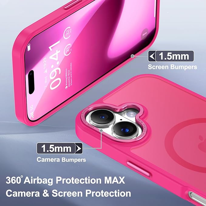 Newfuture Magnetic for iPhone 17 Case [Compatible with Magsafe] [Military Grade Drop Protection] Translucent Matte Anti-Scratch Shockproof Protective Phone Cover 6.3 Inch, Hot Pink
