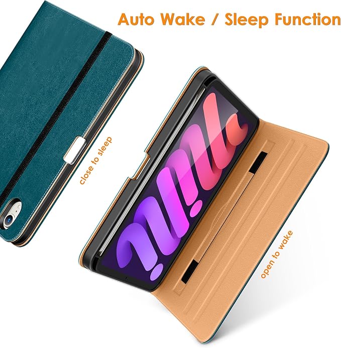 DTTO for iPad mini 7th (A17 Pro) 2024/iPad Mini 6th Generation Case 2021 8.3 Inch, Premium Leather Business Folio Stand Cover for Mini 7/6 with Pencil Holder-Multiple Viewing Angles, New Light Blue