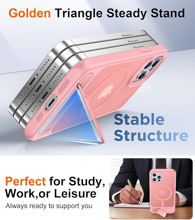 Magnetic Compatible with iPhone 12 Case & iPhone 12 Pro Case, [Built-in Invisible Kickstand][Compatible with MagSafe][Military Grade Shockproof] Slim Translucent Matte Phone Case 6.1"