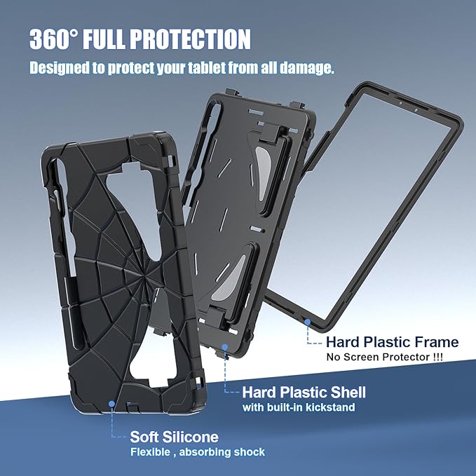 AKABEILA Compatible with Samsung Galaxy Tab S7/S8/S9/S9 FE 11 inch(2023) Tablet Case，Lightweight Shockproof Rugged Protective Cover with Kickstand for Kids Children Boys Babies Black