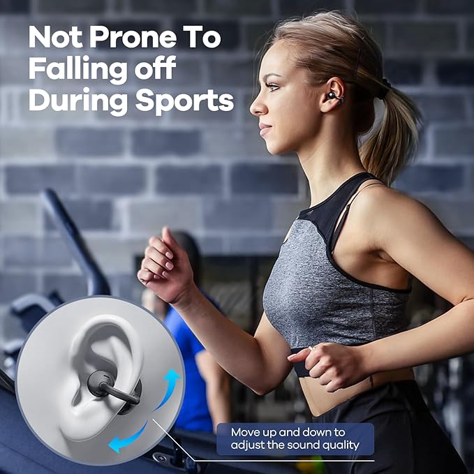 Wireless Earbuds Open Ear Clip On Headphones with LED Digital Display Charging Case Touch Control Bluetooth 5.4 Air Conduction Sport Earphones for Running Fitness, Dark Grey