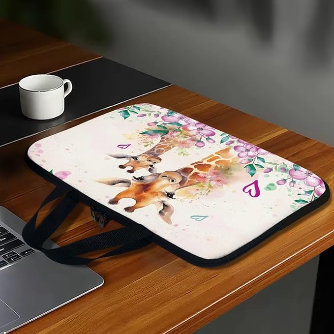 17 Inch Giraffe Flowers Laptop Sleeve, Laptop Cover Computer Bag Tablet Carrying Case with Handle, Zipper Tote Bags Notebook Sleeves Handbag Messenger Briefcase for Men Women