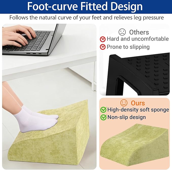 Foot Rest for Under Desk at Work, Ergonomic Under Desk Footrest with Washable Cover for Office, Home & Gaming Leg Elevation Pillow Fruit Green