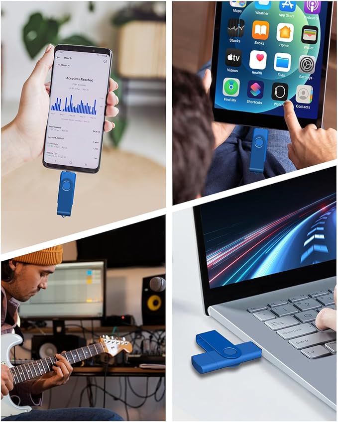 AreTop 64GB USB C Thumb Drive Dual USB 2.0 Flash Drive 64GB USB Drive Swivel Design 2-in-1 Portable Type-C Memory Stick for Android Smartphone, Computers, MacBook, Tablets, PC, 1 Pack (Blue)