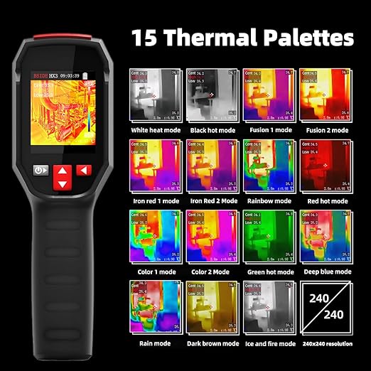BSIDE Thermal Camera, 240x240 Resolution with 15 Thermal Palettes, Handheld Infrared Imaging IR Camera with Full-Viewing Color LCD, for Home Inspection Car HVAC DIY Heat Pump Circuit Break, -4℉~1022℉