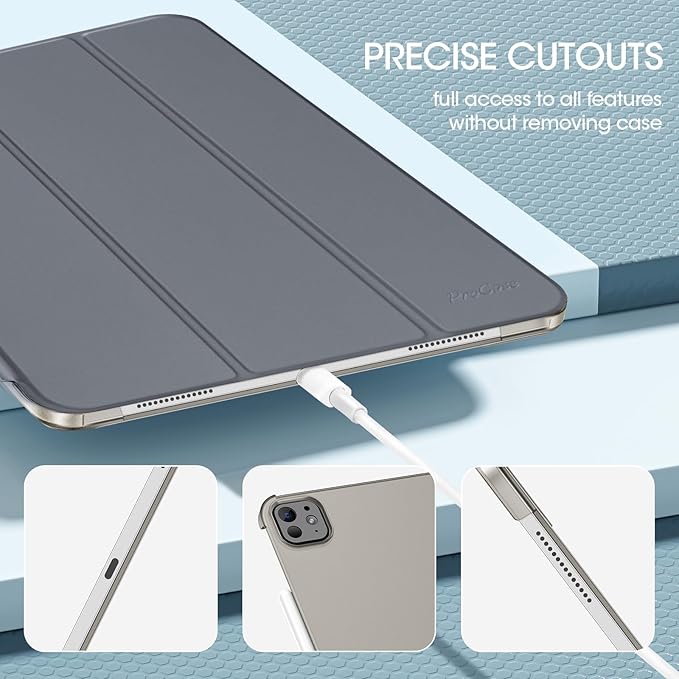 ProCase for iPad Pro 13 Inch Case M5 2025/ M4 2024, Smart Cover iPad Pro M5 M4 Case 13 Inch, Slim Stand Translucent Hard Shell Back, Supports Touch ID, Auto Wake/Sleep -Grey