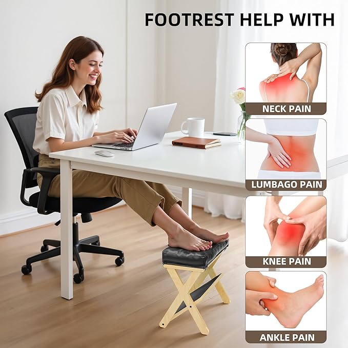 Double Step Foot Rest for Under Desk at Work, Wooden Under Desk Footrest with Non-Slip EVA Stepping Surface, Ergonomic Foot Stools for Under Office Desk, Enhances Posture,Home Office Gaming