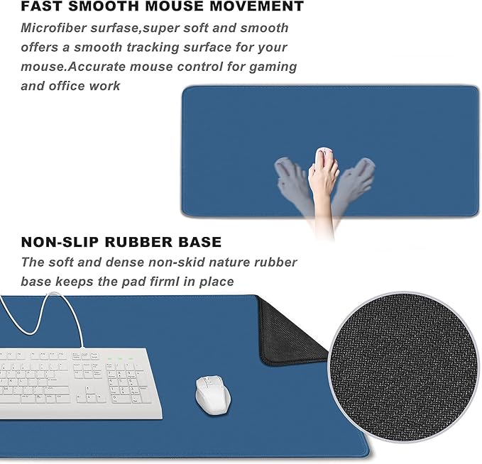 Large Gaming Mouse Pad, XXL Extended Computer Keyboard Mouse Mat with Stitched Edges, 31.5" x 15.7" Non-Slip Waterproof Rubber Base Office Big Long Mousepad for Work, Game, Office, Home, Blue