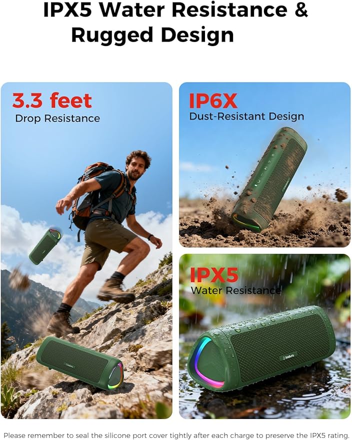 BolaButty Bluetooth Speaker Portable Wireless, IPX5 Waterproof, Up to 20H Playtime, TWS Pairing, BT5.3, for Home/Party/Outdoor/Camping/Beach Essentials, Birthday Gift (Green)