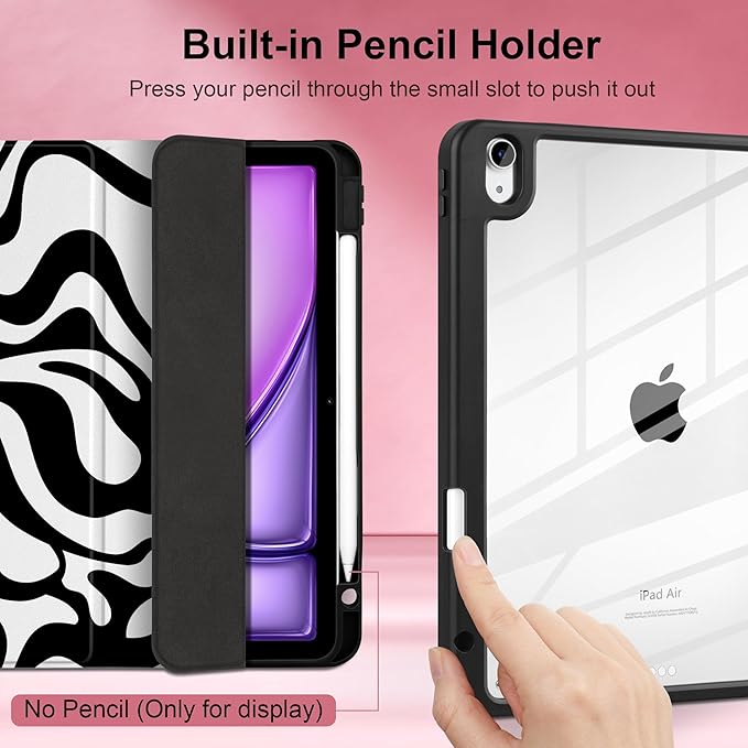 Case for iPad Air 13 inch 2026 M4 2025 M3 2024 M2 Release with Pencil Holder - Aesthetic Cute Preppy Design Trifold Cover with Soft TPU Bumper Clear Back Auto Sleep for Girls Women, Waves