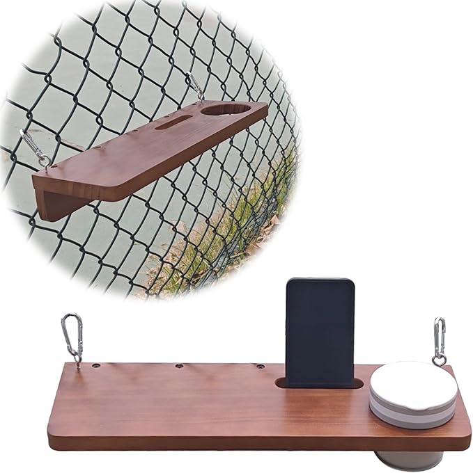 Portable Hanging Foot Rest for Baseball Fences, The Sideline Shelf, Ergonomic Wood Foot Tray with Phone Stand, Cup Holder, and Hat Holder for Baseball and Softball Games, Outdoor Games and Events