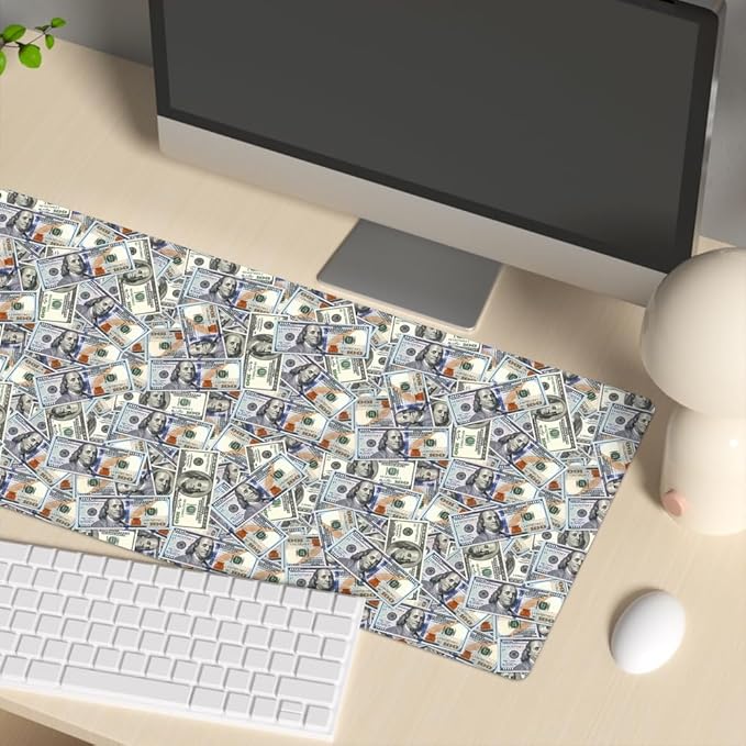 Funny 100 Dollar Bills Money Gaming Mouse Pad Hundreds of US Dollar Currency Non-Slip Rubber Mouse Pad for Computers, Laptop,Office, Home Rectangle Personalized Mousepad 31.5" x15.7"