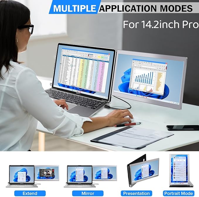 12'' Portable Monitor for Laptop Screen Extender for 14.2'' MacBook, Designed for MacBook Screen Extender FHD 1080P IPS Display Plug and Play P1M