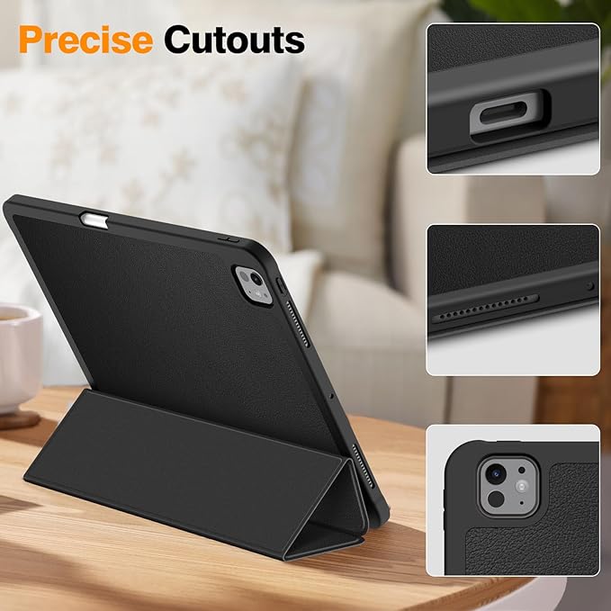 Fintie SlimShell Case for iPad Pro 13-inch (M5) 2025 / (M4) 2024 - [Built-in Pencil Holder] Soft TPU Protective Stand Back Cover with Auto Wake/Sleep, Black