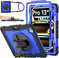 SEYMAC stock Case for iPad Pro 13-inch M5-M4 2025-2024, Shockproof Heavy Duty Case with Screen Protector, Pencil Holder, Rotating Stand, Hand Strap, Shoulder Strap, Blue