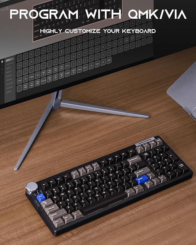 ZORNHER ZH980 Pro Wireless Mechanical Keyboard with Metal Knob,Full Size Thocky Gaming Keyboard,Creamy Keyboard with Number Pad,Thocky Switches,QMK/VIA Support,Retro Black