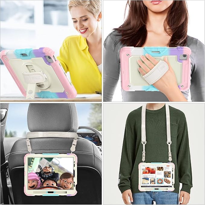 SEYMAC stock Case for iPad Air 5th/4th Generation/Pro 11 (4th/3rd/2nd) with Screen Protector Pen Holder, 360° Rotate Hand Strap/Stand Case for iPad Air 5th/4th Gen 10.9''/ Pro 11'' (Yellowish+Pink)