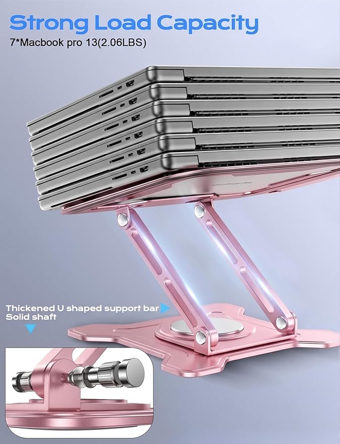 JCZT Adjustable Laptop Stand, 360° Rotating Base Ergonomic Computer Stand, Foldable Laptop Stand for Desk for Office Home Fits Compatible with MacBook Pro Air (10-16") - Pink
