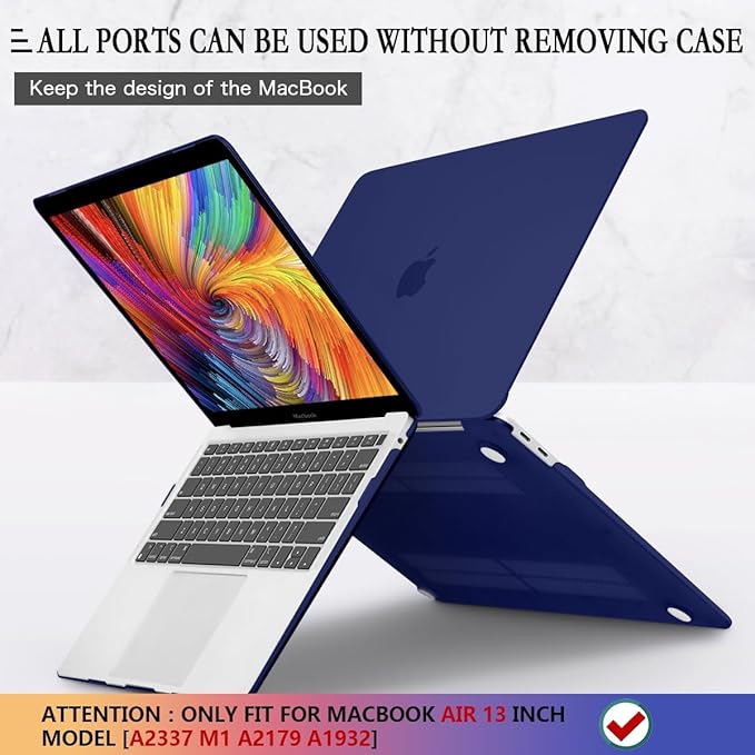 CISSOOK Navy Blue Cover for MacBook Air 13 M1 Case with Retina Display and Touch ID, Dark Blue Hard Shell Case with Keyboard Cover + Screen Protecter for Air 13 M1 A2337 A2179 A1932 Model 2018-2021