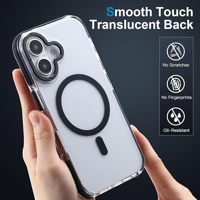 Strong Magnetic for iPhone 16 Plus case [10Ft Military-Grade Protection] Compatible with fit MagSafe Shockproof Slim Thin Cover 6.7 inch 16 Plus Phone case, Clear Black