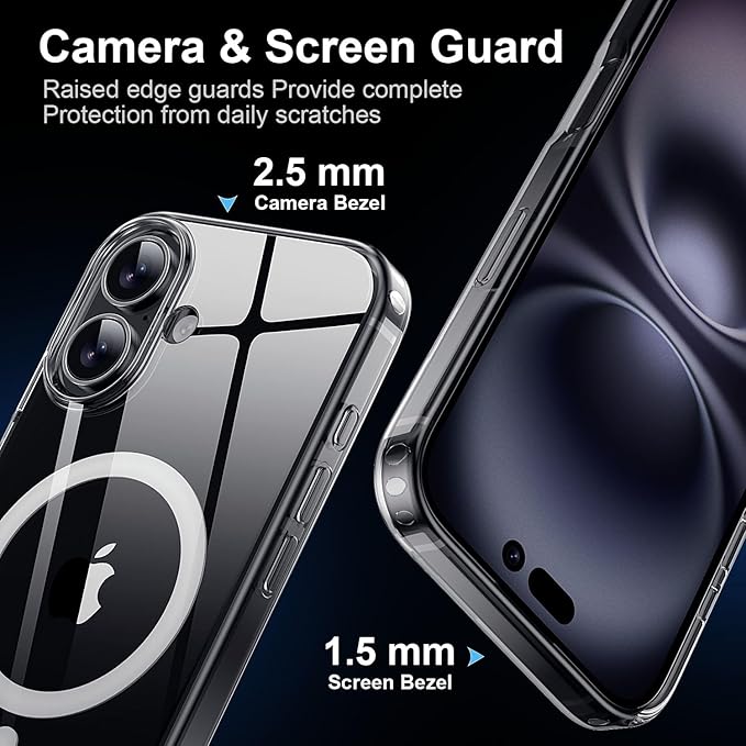 Strong Magnetic for iPhone 16 Case [5X Military-Grade Protection] Compatible with MagSafe Anti-Yellowing Shockproof Slim Thin Cover 6.1 inch, Translucent