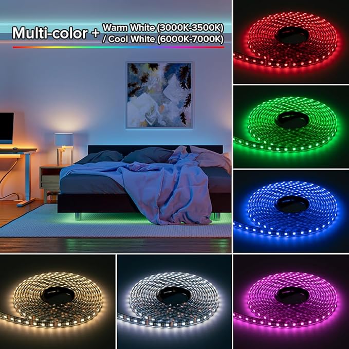 BTF-LIGHTING IP68 Waterproof Outdoor RGBW LED Strip 5050SMD RGB+Warm White(3000K-3500K) 4 Colors in 1 DC12V 16.4ft 5m 60LED/m Multi-Colored Tape Lights Can Work Outdoor(No Adapter or Controller)
