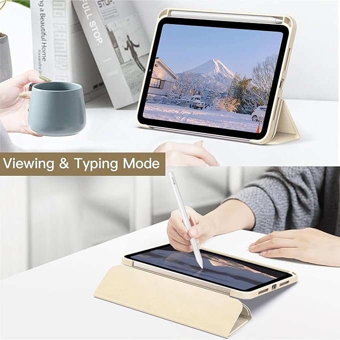 JETech Case for iPad mini (A17 Pro, 2024 Model, 7th Generation) / mini 6 (2021 Model, 6th Generation) with Pencil Holder, Clear Back Shell Slim Stand Tablet Cover, Auto Wake/Sleep (Starlight)
