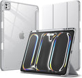 JETech Case for iPad Pro 13-Inch M5/M4 (2025/2024) with Pencil Holder, Clear Transparent Back Shell Slim Stand Shockproof Tablet Cover, Auto Wake/Sleep (Silver)