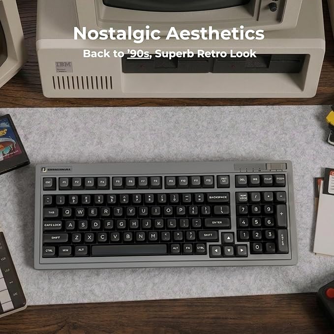 FL·ESPORTS OG98 Retro Tri-Mode Mechanical Keyboard, 96% Gasket Mount Hot Swappable Gaming Keyboard, SA Profile PBT Keycaps, 4000mAh for Mac/PC - Tactile Switches | Brown