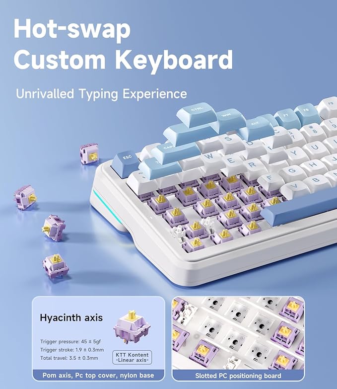 MCHOSE K99 98% Wireless Mechanical Keyboard, Tri-Mode Connection, Compact Gaming Keyboard with Six-Layer Padding Gasket, RGB Backlit,Hot Swappable Custom Keyboard for Mac/PC