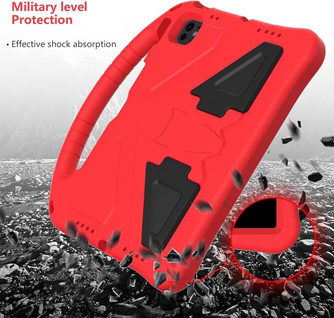 Kids Case for iPad Air 11 inch M4/M3/M2 (2026/2025/2024) & iPad Pro 11 inch M5/M4 (2025/2024) with Pencil Holder/Handle Kickstand/Lightweight Soft EVA Shockproof Boy Girl Stand Cover, Red