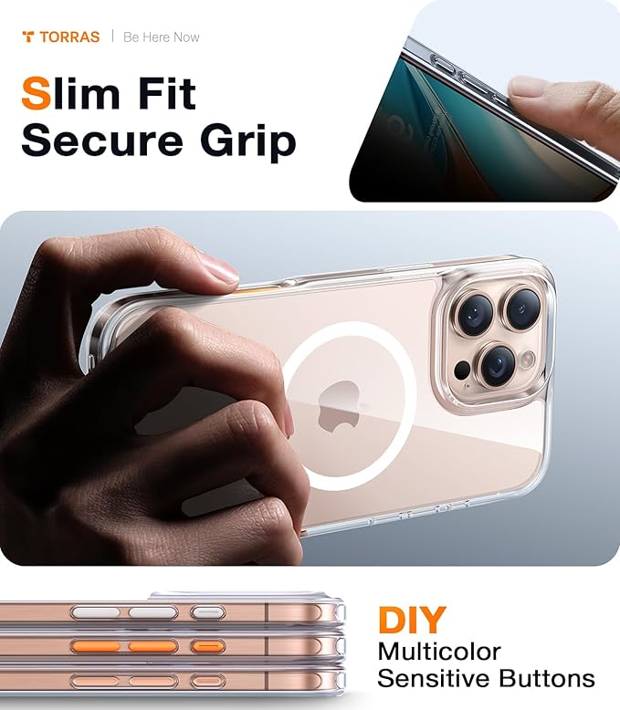 TORRAS Magnetic Shockproof for iPhone 16 Pro Max Case, [4X Military-Grade Protection] [Compatible with MagSafe] Translucent Case for iPhone 16 Pro Max Anti-Scratch Guardian 6.9", Clear