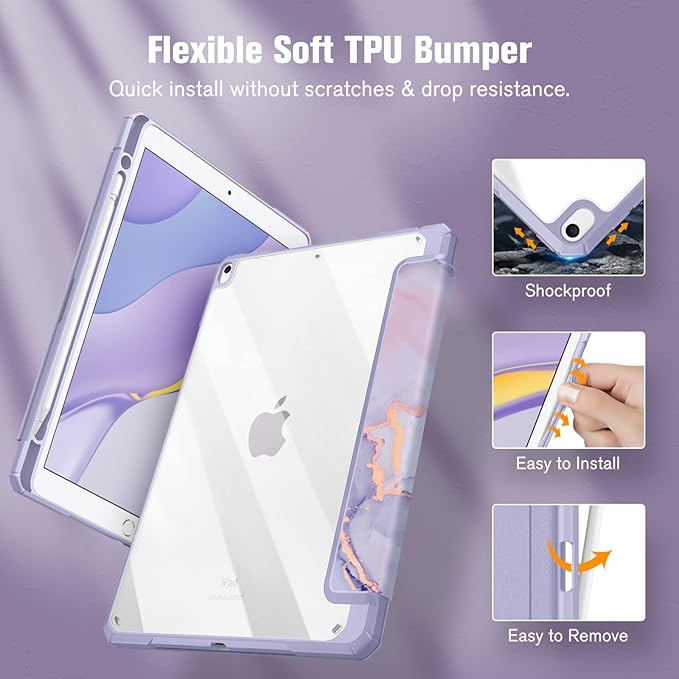 Fintie Hybrid Slim Case for iPad Air 3rd Generation 10.5" 2019 / iPad Pro 10.5 Inch 2017 - [Built-in Pencil Holder] Shockproof Cover with Clear Transparent Back Shell (Lilac Marble)