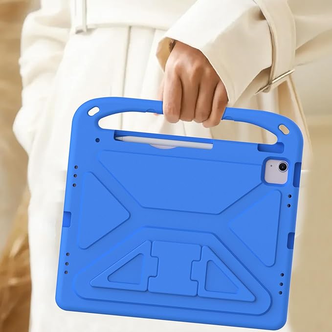 Kids Case for iPad Pro 12.9 inch Cover 6th/5th/4th/3rd Gen (2022/2021/2020/2018) with Kickstand/Handle/Stylus Pencil Holder Soft EVA Heavy Duty Shockproof Flip Stand Girl Boy Cover, Blue