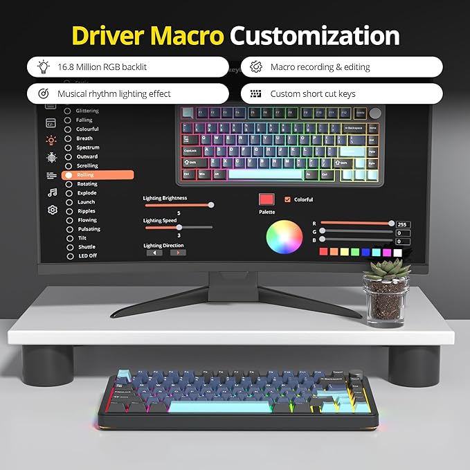 surmen M75 75% Wireless Creamy Keyboard with Gasket, Pre-lubed Triple Mode Bluetooth Mechanical Gaming Keyboard BT5.0/2.4Ghz/USB with Sound Absorbing Pads Hot-Swap(Deep Sea)