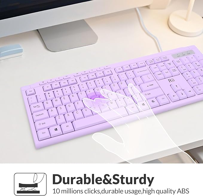 Rii RK907 Ultra-Slim Compact USB Wired Keyboard for Mac and PC,Windows 10/8 / 7 / Vista/XP(Purple)