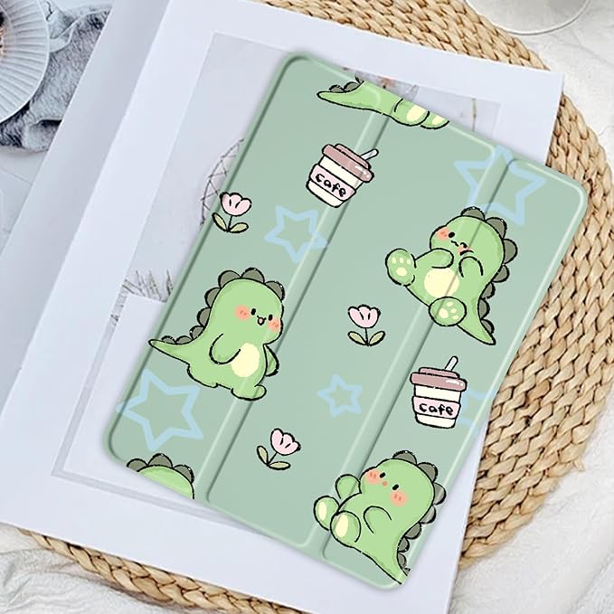 JOYLAND Lovely Dinosaur Pattern Case for iPad (A16) 11th Gen 2025 11-inch/10th Gen 2022 10.9 inch, Clear Acrylic Hard Back Case with Pencil Holder Trifold Stand Tablet Cover for Women