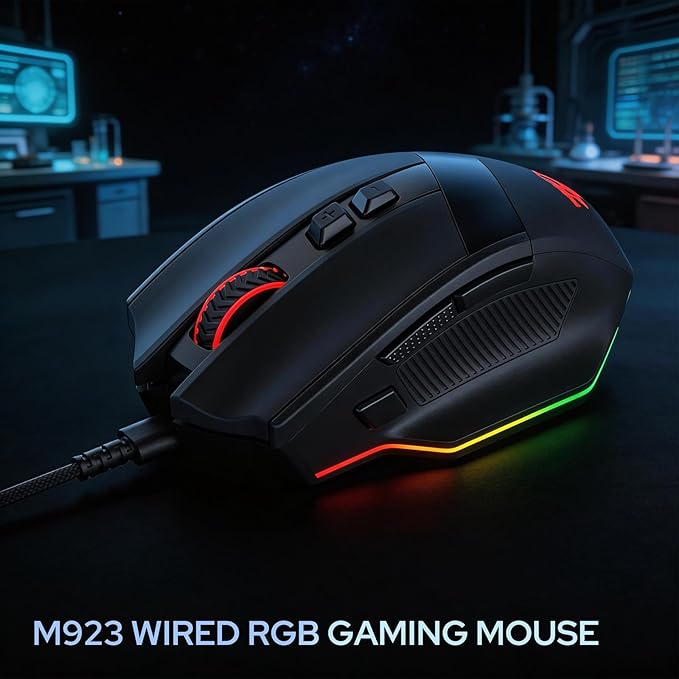 Redragon M923 Wired RGB Gaming Mouse, Optical Ergonomic Mouse with Max 24,000DPI, High Precision Sensor SG8960, 8 Macro Buttons, Software Supported