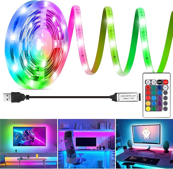 LED Strip Lights 6.56Ft, RGB LED Lights Strip for 40-60in TV Backlight, RGB Color Strips Light Waterproof IP65 with Remote, USB Bias LED Lights Kit for Bedroom PC Monitor Mirror Cabinet Desk