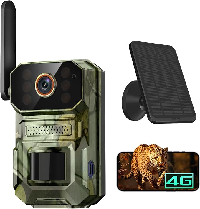 Hubposh 4G LTE Cellular AI Security Camera with Solar Panel, 1080p Outdoor Cameras for Home Security, Night Vision, Live View, Two-Way Talk, IP65, Built-in SIM Card, Unlimited Plan (Sold Separately)