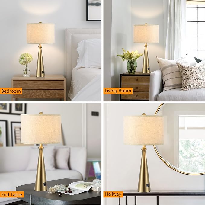 EOEYYOYB Lamp for Bedroom Set of 2 Lamps for Night Stand Modern Bedside Lamps Living Room End Table Lamps Gold