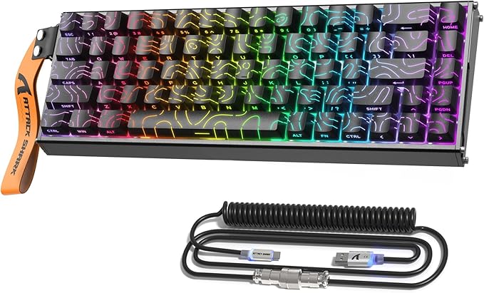ATTACK SHARK X68MAX HE 60% Wired Magnetic Switch Keyboard,Full Aluminum CNC,0.005mm RT Accuracy,8KHz Rapid Trigger Mechanical Gaming Keyboard,Adjustable Actuation,RGB Coiled Cable for FPS Games,Black