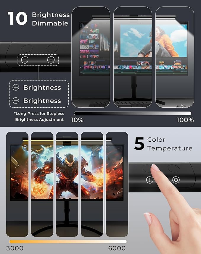 Monitor Light Bar, Computer Monitor Lamp, Eye-Care USB Reading Monitor Lamp with Color/Dimming Adjustment, Touch Control, No Screen Glare Home Office Gaming Desk Lamp