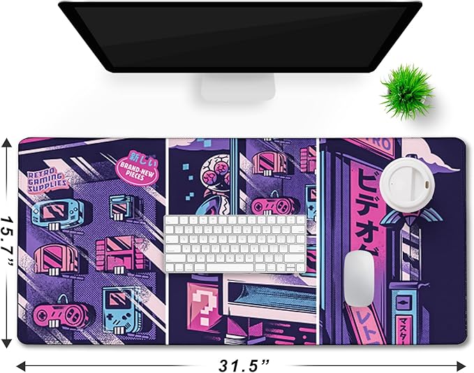 Japanese Comic Large Gaming Mouse Pad with Stitched Edges, Durable Non-Slip Natural Rubber Base, (31.5X15.7 Inch) Waterproof Laptop Pad Mat for Esports Pros/Gamer/Desktop/Office/Home