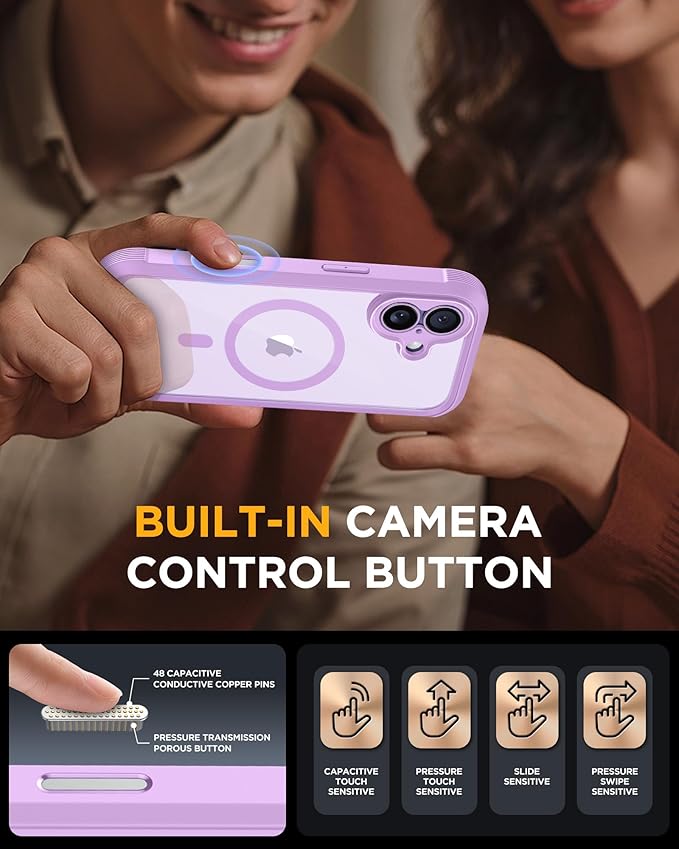 Miracase for iPhone 17 Case 6.3'', Full-Body Military Grade Drop Protection Outdoor Phone case with Built-in Glass Screen &Camera Control,Easy Installation,No Gap,Compatible with MagSafe, Light Purple