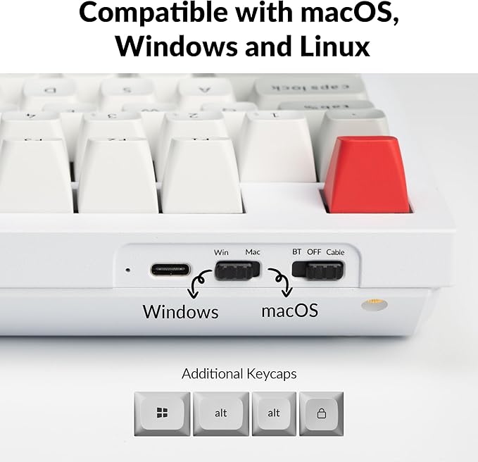 Keychron Q5 Pro QMK/VIA Wireless Custom Mechanical Keyboard, Full Aluminum 96% Layout with Programmable Knob, Double-Gasket Design with Hot-swappable K Pro Red Switch for Mac Windows Linux - White