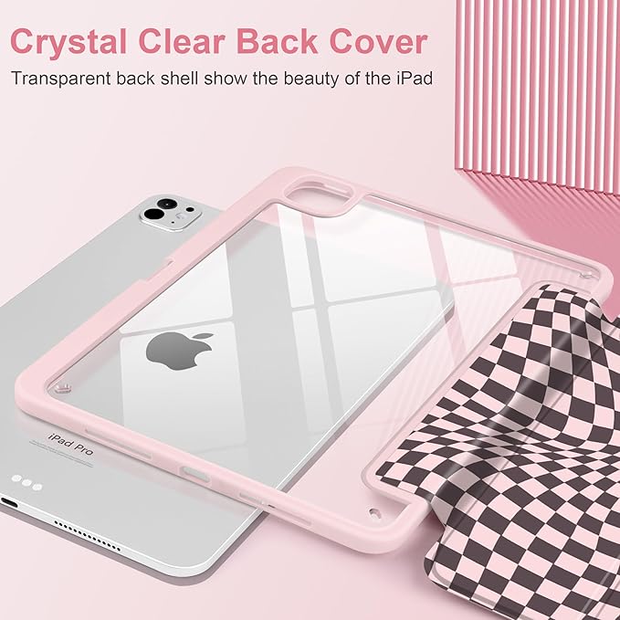 Case for iPad Pro 13 inch (M5) 2025 (M4) 2024 Release with Pencil Holder - Aesthetic Cute Design Trifold Cover with Soft TPU Bumper Clear Back Auto Sleep/Wake for Girls Women, Abstract lattice