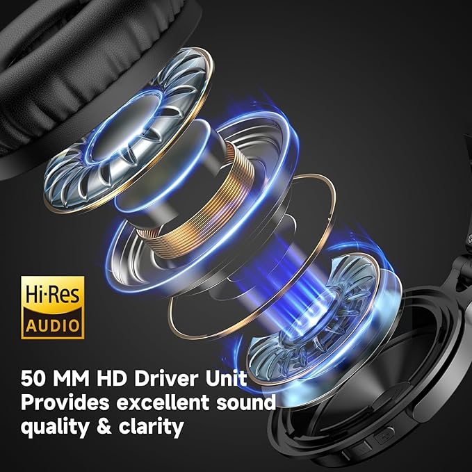 OneOdio Bluetooth Over Ear Headphones, 110 Hrs Wireless/Wired Stereo Sound Foldable Headsets with Deep Bass 50mm Neodymium Drivers for PC/Phone/Tablet - Studio Wireless Pro C, Red